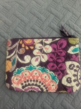 Quilted Vera Bradley Floral Zip Pouch in Purple, Teal, Coral